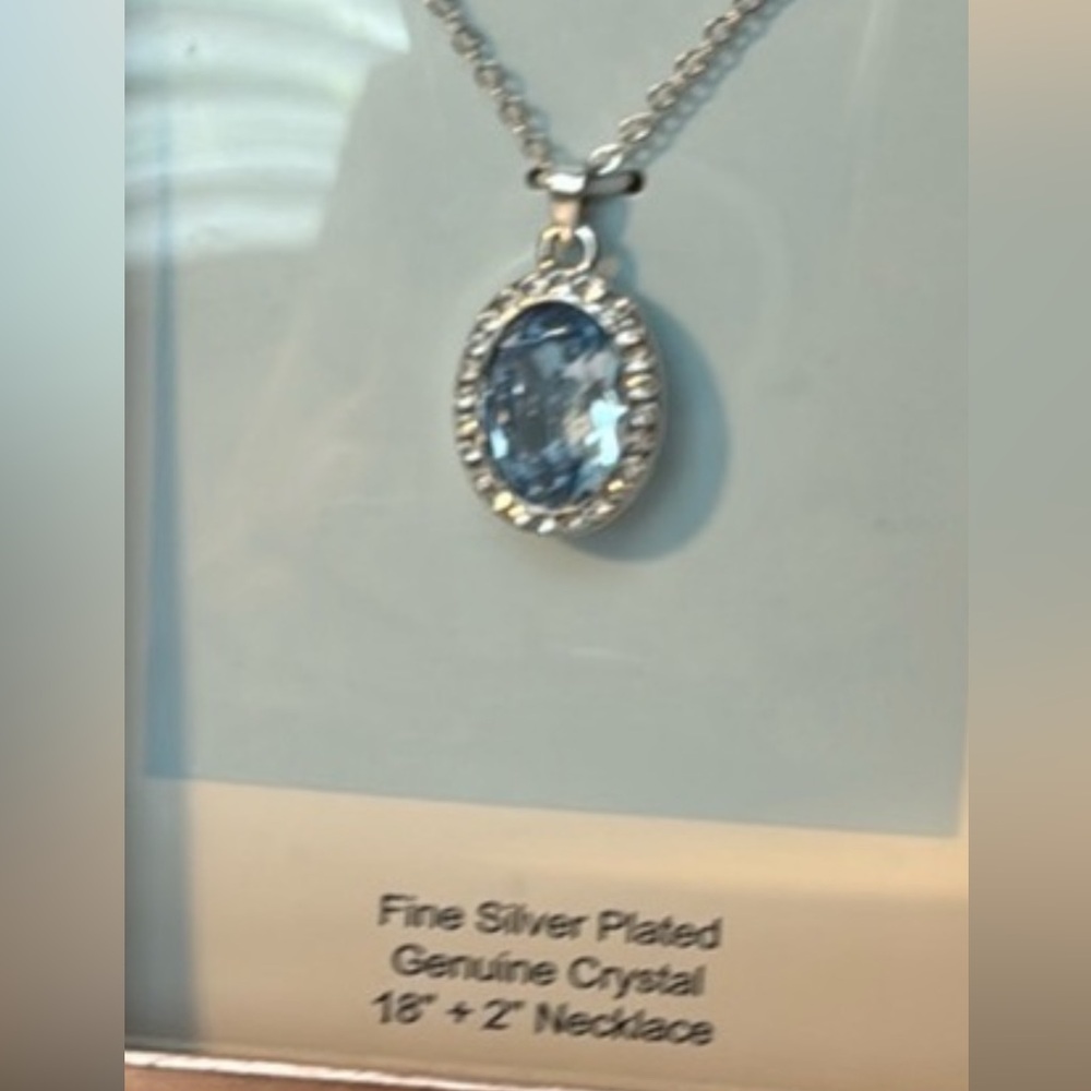 genuine crystal, fine silver plated necklace NIB box is sealed 18” + 2”